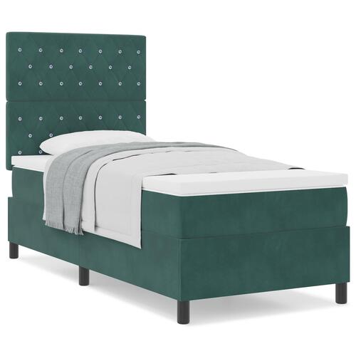 Boxspring Seng med Madras Mørkegrøn Enkel Fløjl