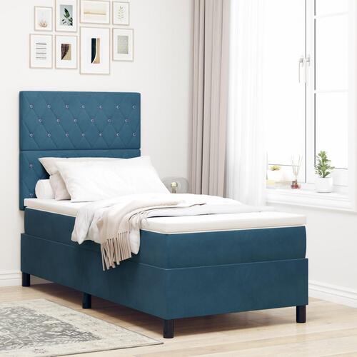 Boxspring Seng med Madras Mørkeblå 90x200 cm Velour