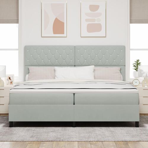 Boxmadras med madras Lys Grå 200x200 cm Fløjl