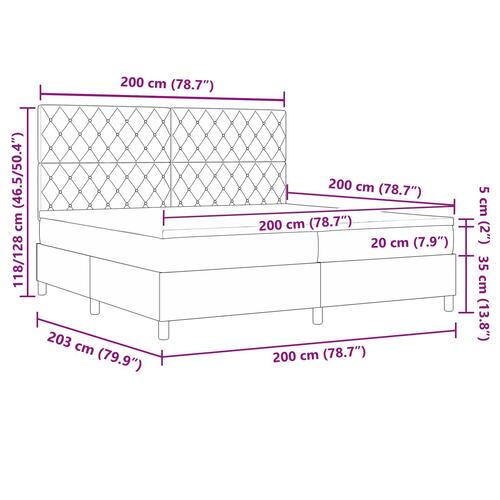 Boxmadras med madras Lys Grå 200x200 cm Fløjl