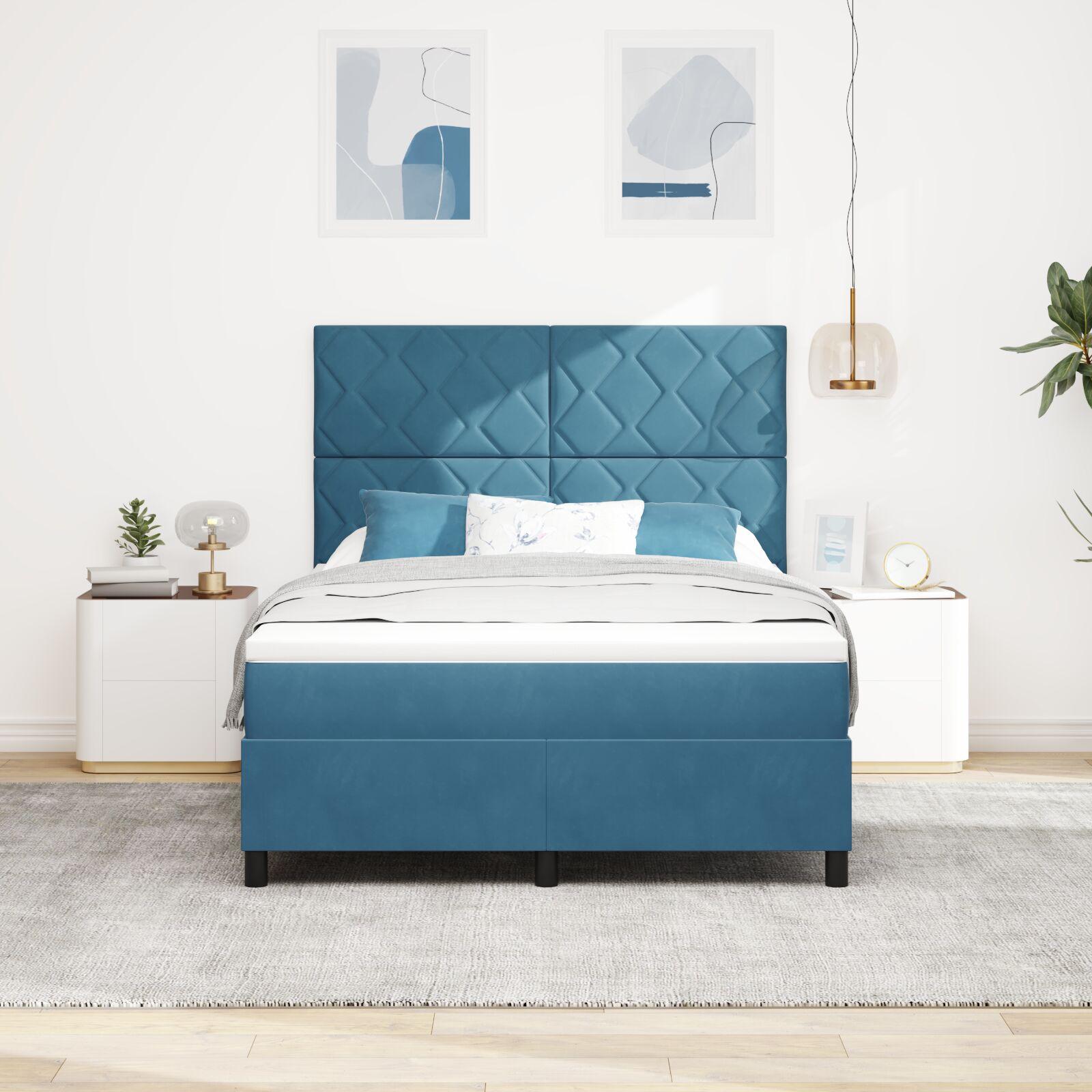 Kontinentalseng med hovedgærde 160 x 200 cm i fløjl - mørk blå