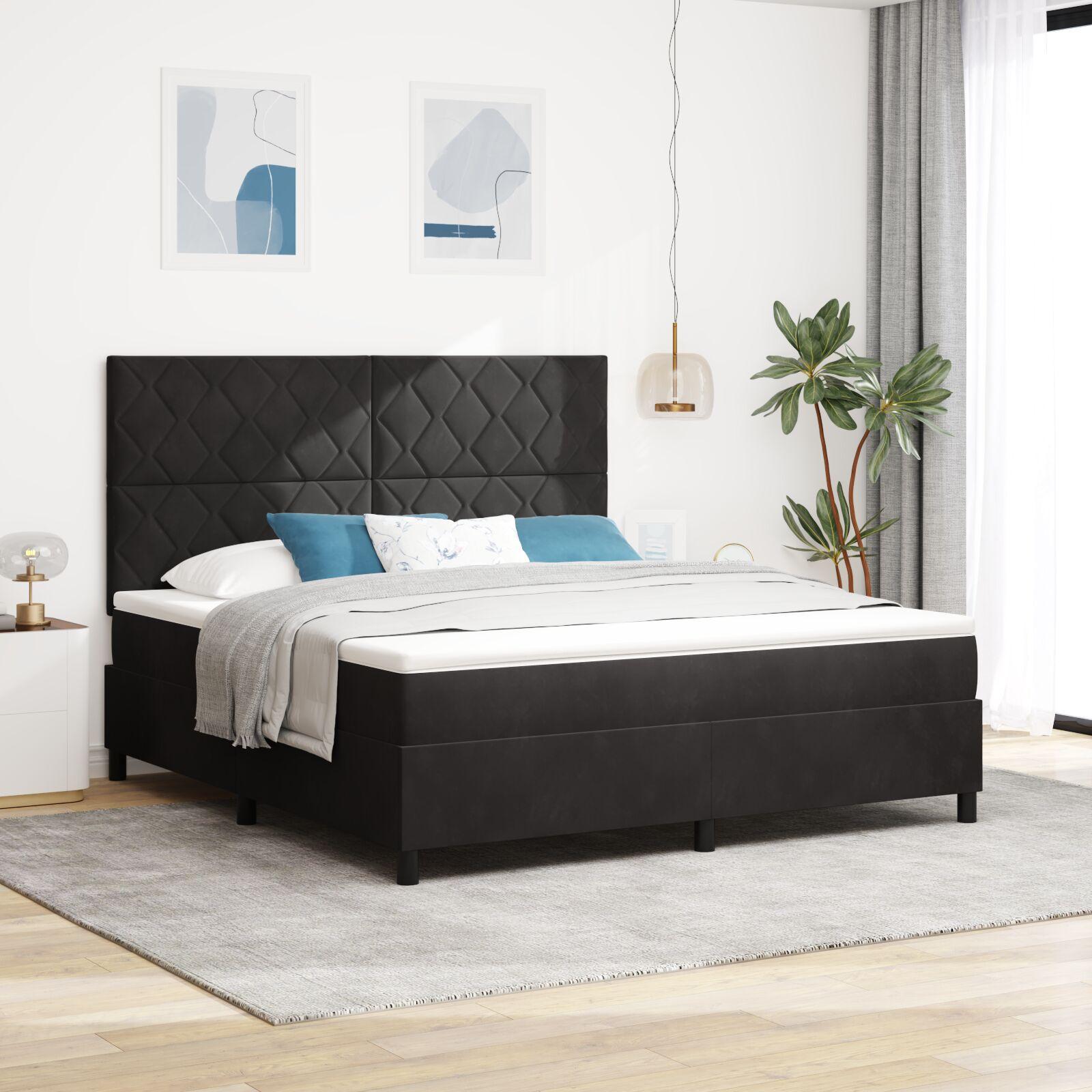 Kontinentalseng med hovedgærde 180 x 200 cm i sort fløjl