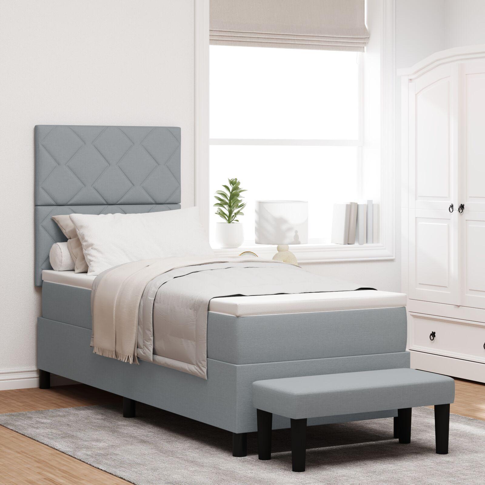 Box Spring Seng med Madras & Bænk Lys Grå 80x200 cm Stof