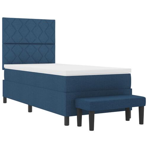 Box Spring Seng med Madras & Bænk Blå 90x200 cm Stof