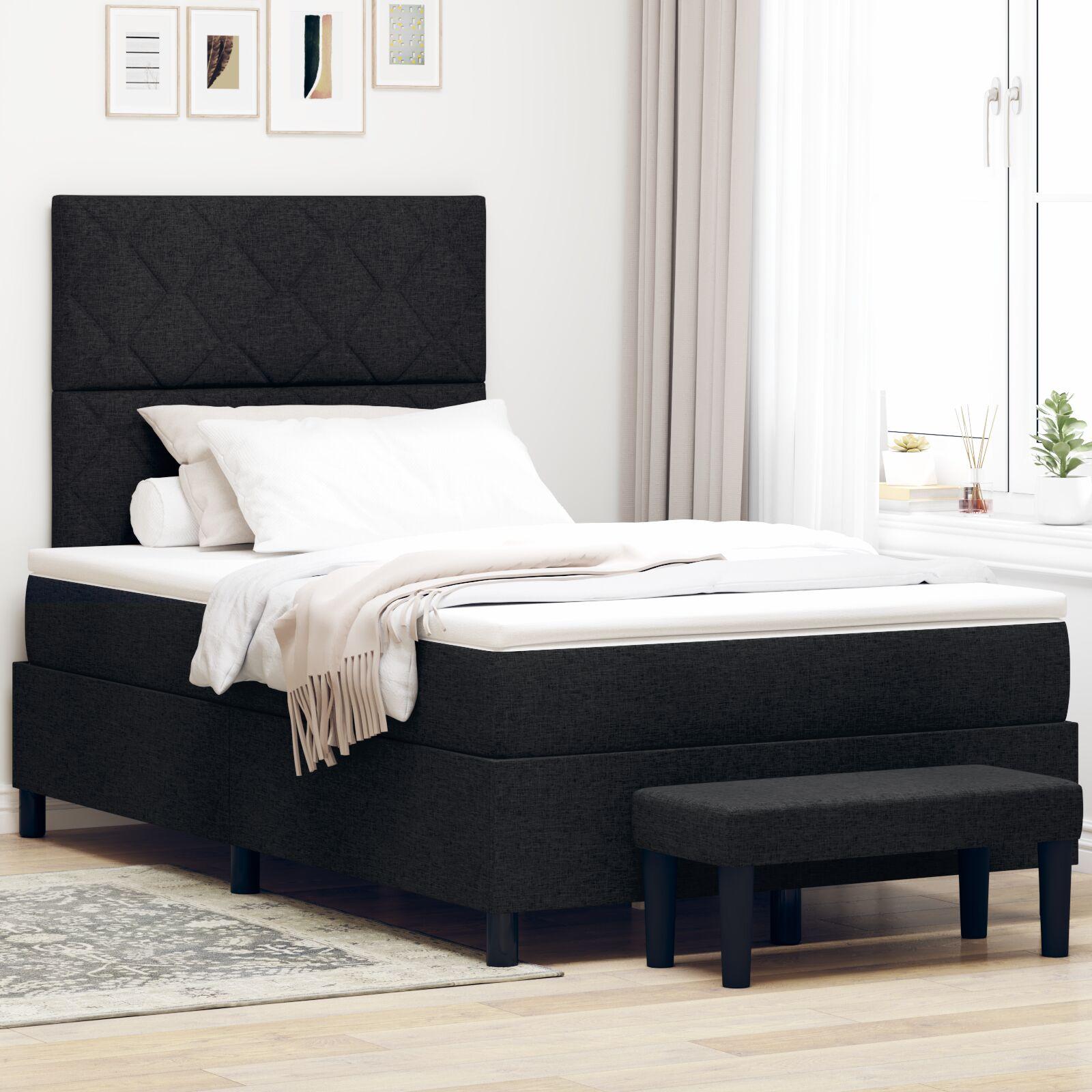 Box Spring Seng med Madras & Bænk Sort 120x190 cm Stof