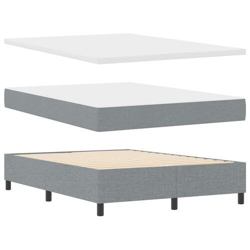 Box Spring Seng med Madras & Bænk Lysegrå 140x200 cm Stof