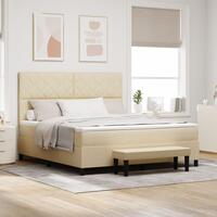 Box Spring Seng med Madras & Bænk Creme 180x200 cm Stof