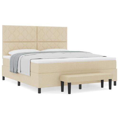 Box Spring Seng med Madras & Bænk Creme 180x200 cm Stof