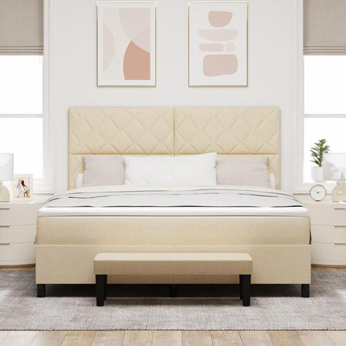 Box Spring Seng med Madras & Bænk Creme 180x200 cm Stof