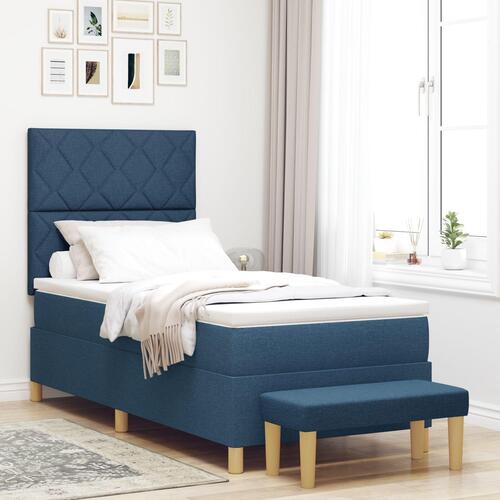 Box Spring Seng med Madras og Bænk Blå 90x190 cm Stof
