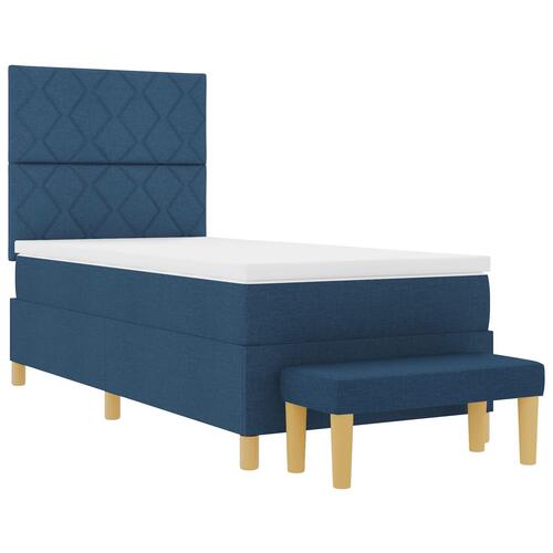 Box Spring Seng med Madras og Bænk Blå 90x190 cm Stof