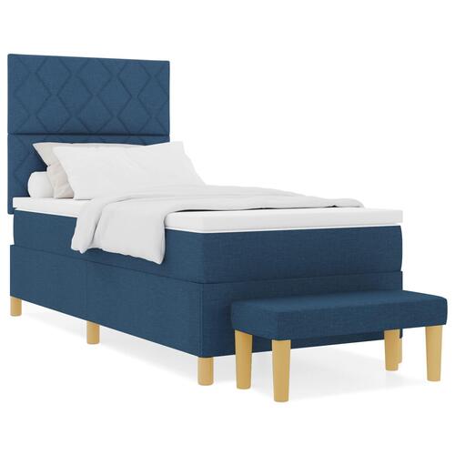 Box Spring Seng med Madras og Bænk Blå 90x190 cm Stof