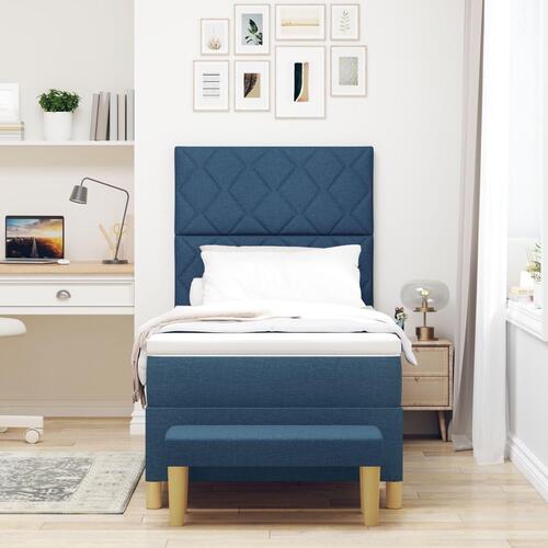 Box Spring Seng med Madras og Bænk Blå 90x190 cm Stof