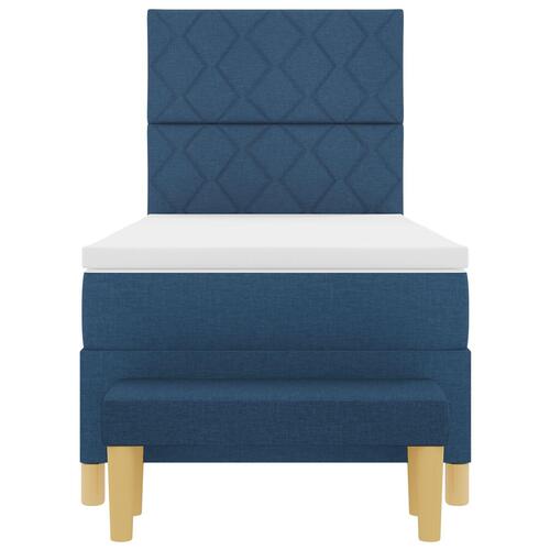 Box Spring Seng med Madras og Bænk Blå 90x190 cm Stof