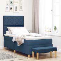 Box Spring Seng med Madras & Bænk Blå 100x200 cm Stof