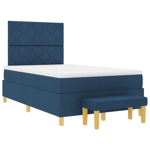 Box Spring Seng med Madras & Bænk Blå 120x200 cm Stof