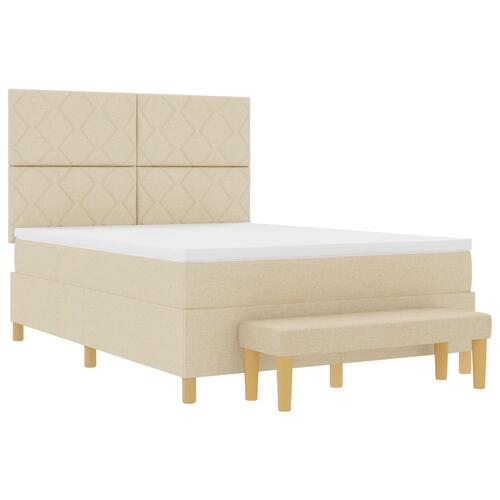 Box Spring Seng med Madras & Bænk Creme 140x190 cm Stof