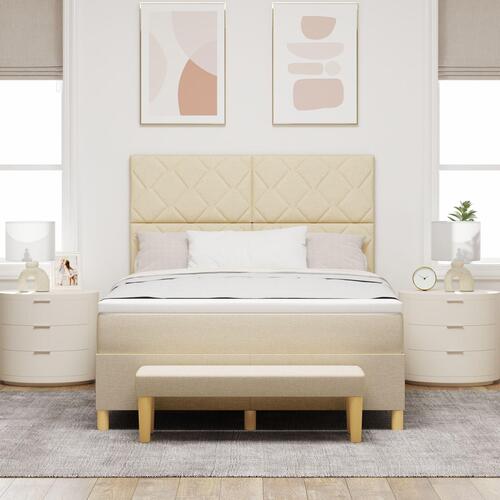 Box Spring Seng med Madras & Bænk Creme 140x190 cm Stof