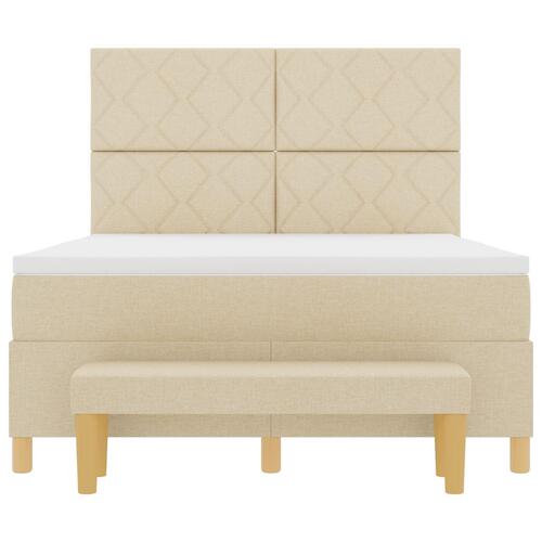 Box Spring Seng med Madras & Bænk Creme 140x190 cm Stof