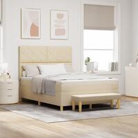 Creme Box Spring Seng med Madras & Bænk 160x200 cm Stof