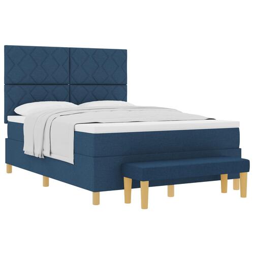 Box Spring Seng med Madras & Bænk Blå 160x200 cm Stof