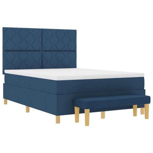 Box Spring Seng med Madras & Bænk Blå 160x200 cm Stof