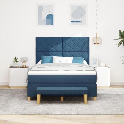 Box Spring Seng med Madras & Bænk Blå 160x200 cm Stof