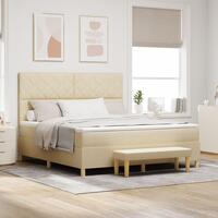 Box Spring Seng med madras & bænk creme 180x200 cm stof