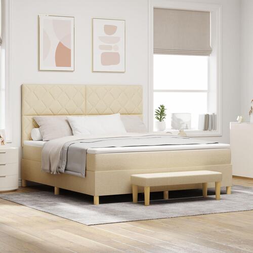 Box Spring Seng med madras & bænk creme 180x200 cm stof