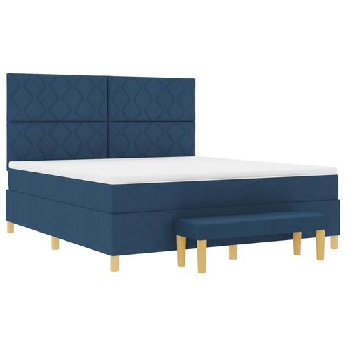 Box Spring Seng med Madras & Bænk Blå 180x200 cm Stof