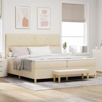 Box Spring Seng med Madras & Bænk Creme 200x200 cm Stof
