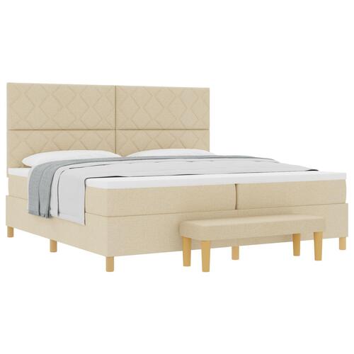 Box Spring Seng med Madras & Bænk Creme 200x200 cm Stof