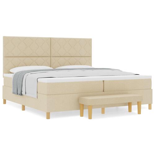Box Spring Seng med Madras & Bænk Creme 200x200 cm Stof