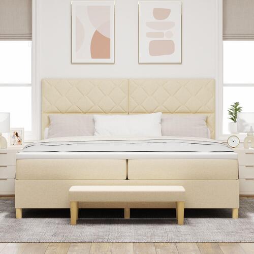 Box Spring Seng med Madras & Bænk Creme 200x200 cm Stof