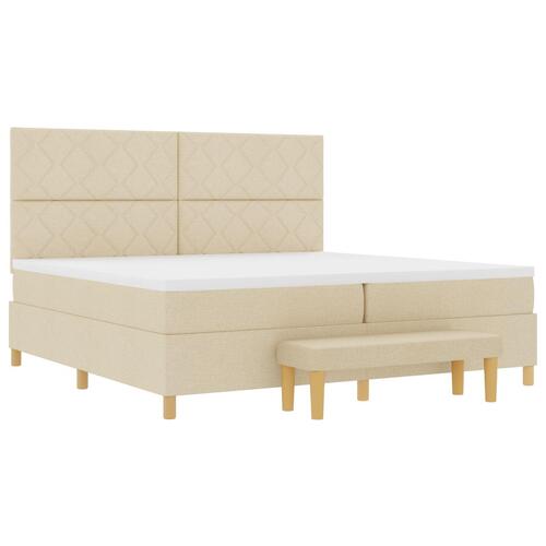 Box Spring Seng med Madras & Bænk Creme 200x200 cm Stof