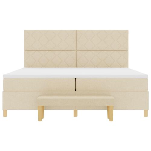Box Spring Seng med Madras & Bænk Creme 200x200 cm Stof