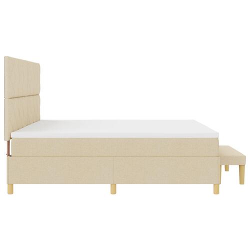 Box Spring Seng med Madras & Bænk Creme 200x200 cm Stof
