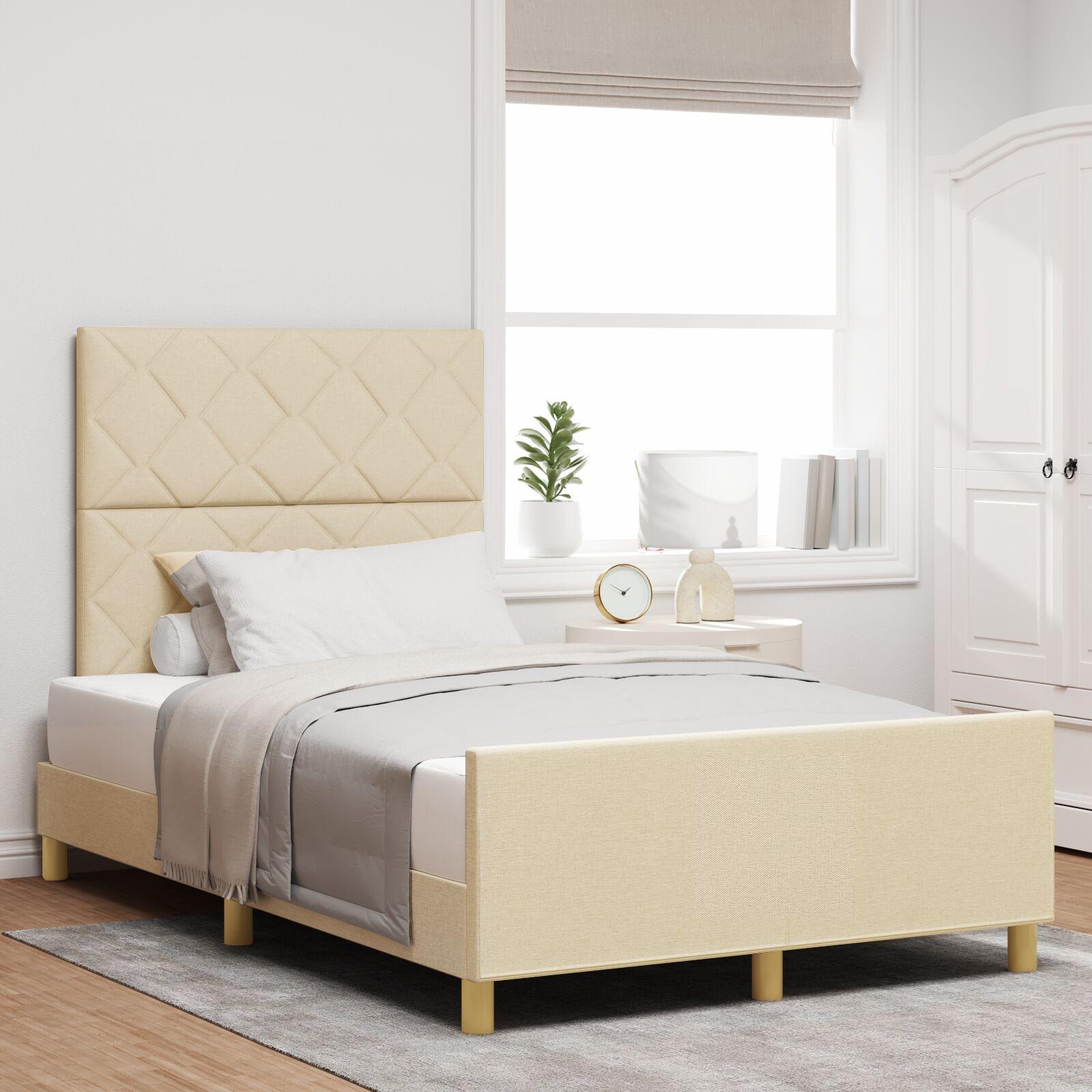 Sengestel med hovedgærde Creme 120 x 190 cm Stof billede