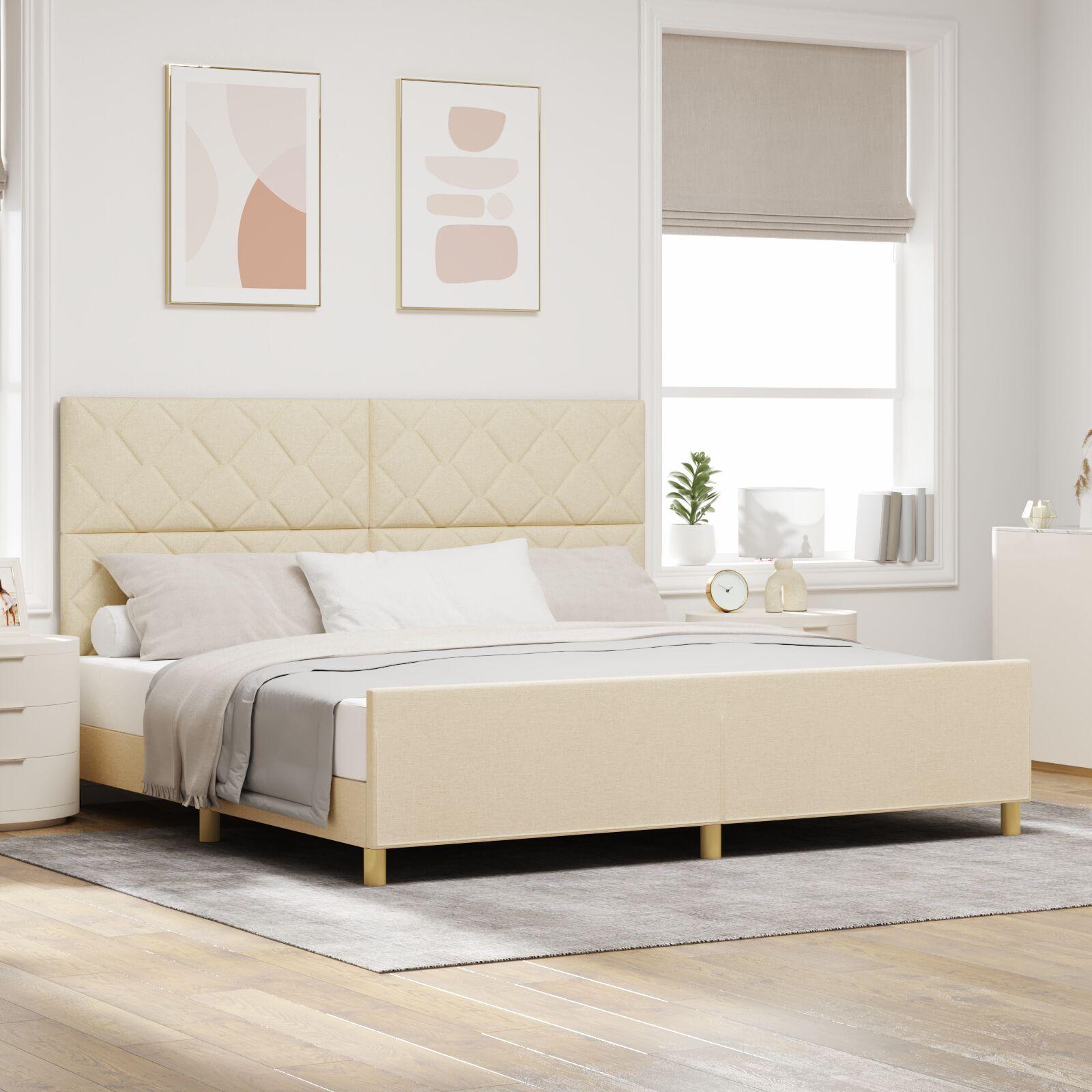 Sengestel med hovedgærde Creme 200 x 200 cm Stof billede