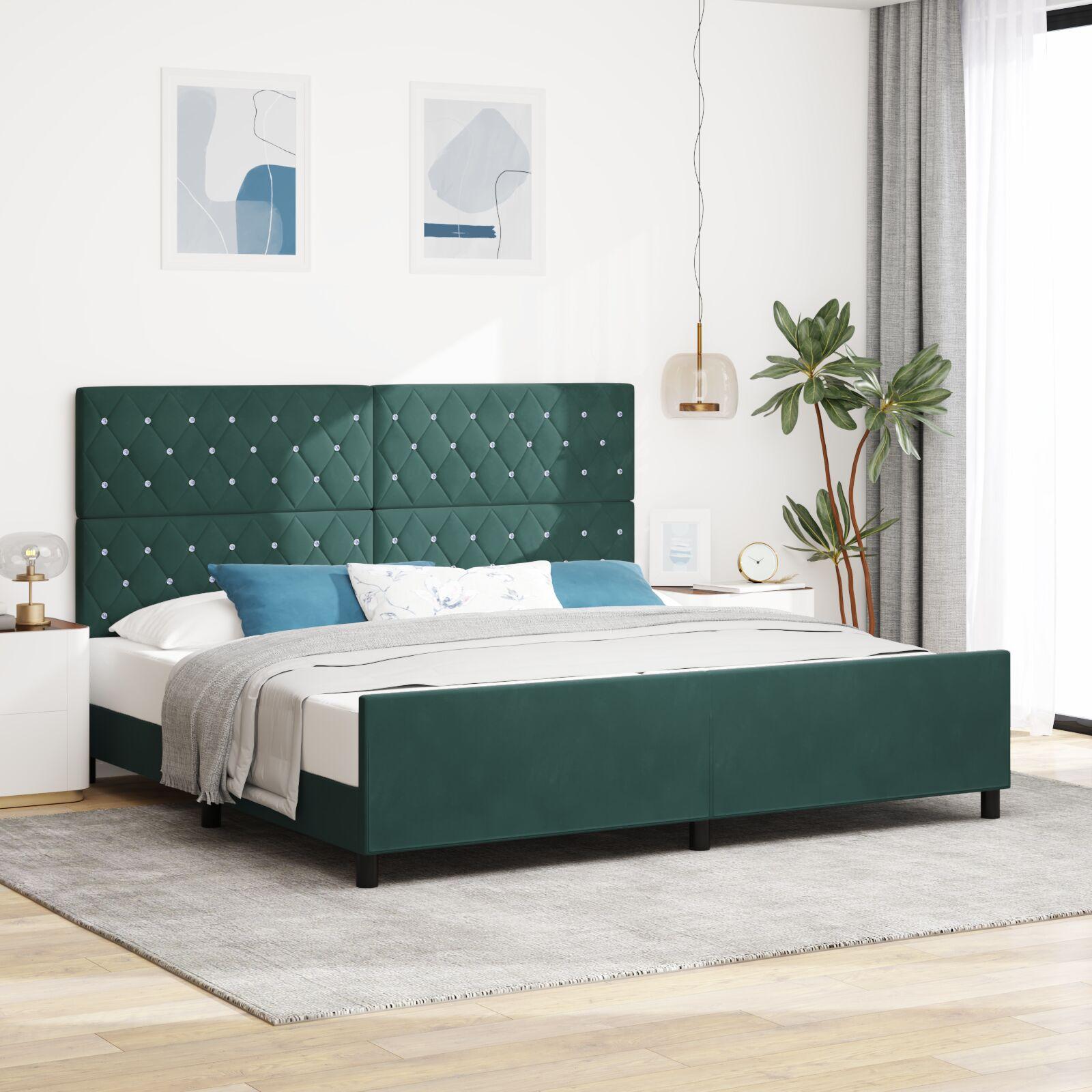 Sengestel med hovedgærde Mørkegrøn 200 x 200 cm Fløjl billede