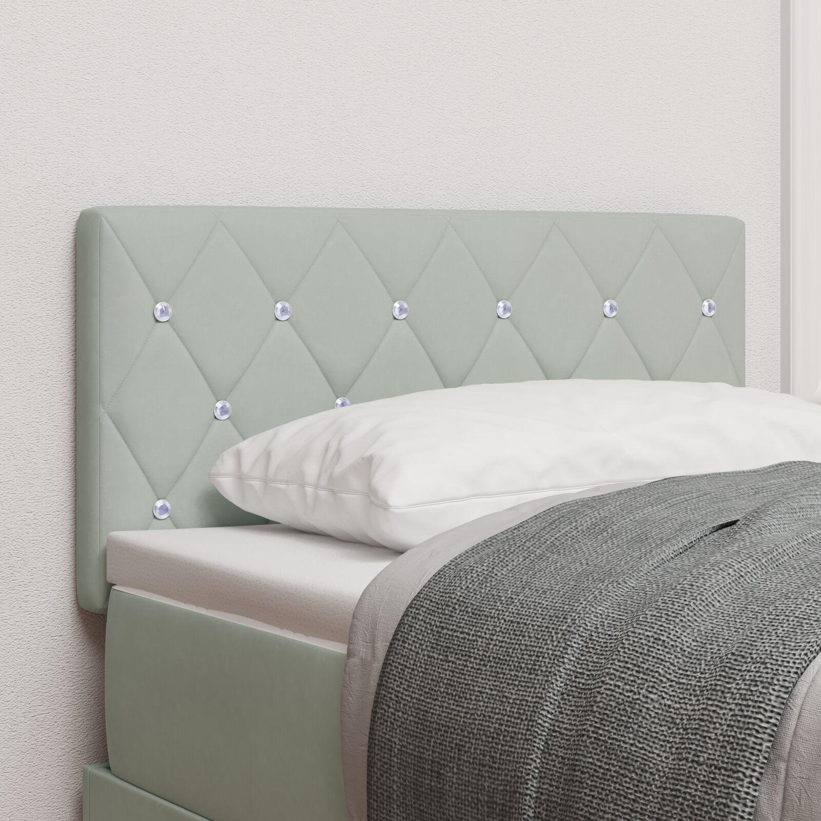 Hovedgærde med krystalknapper, tufted, lysegrå, 80 cm, fløjl