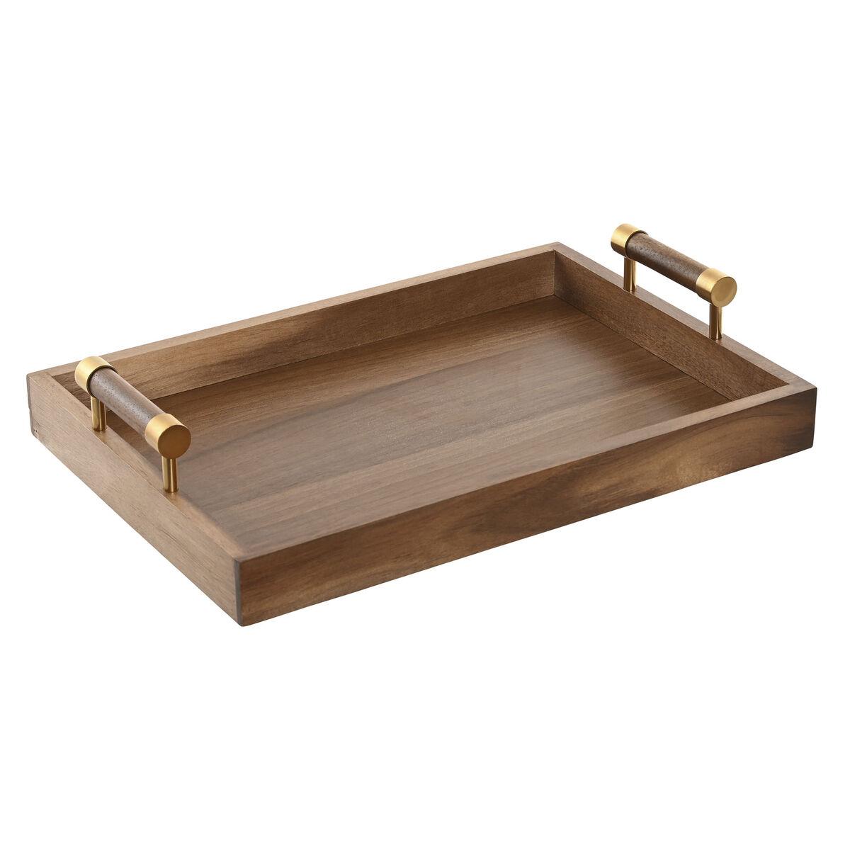 Snack bakke Home ESPRIT Gylden Natur Metal Akacie 39 x 26,5 x 8 cm