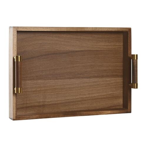 Snack bakke Home ESPRIT Gylden Natur Metal Akacie 39 x 26,5 x 8 cm