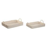 Bakkesæt Home ESPRIT Hvid Natur Bambus Rattan 45 x 35 x 13 cm