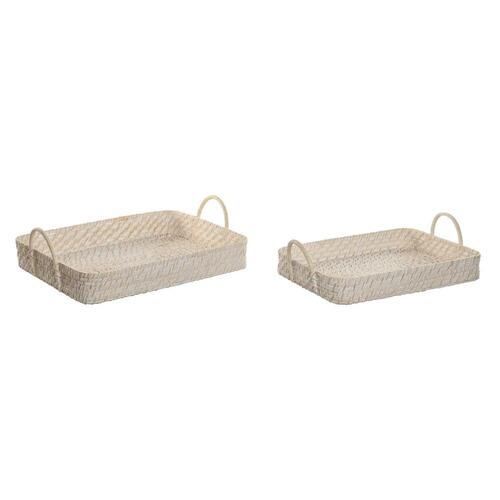 Bakkesæt Home ESPRIT Hvid Natur Bambus Rattan 45 x 35 x 13 cm