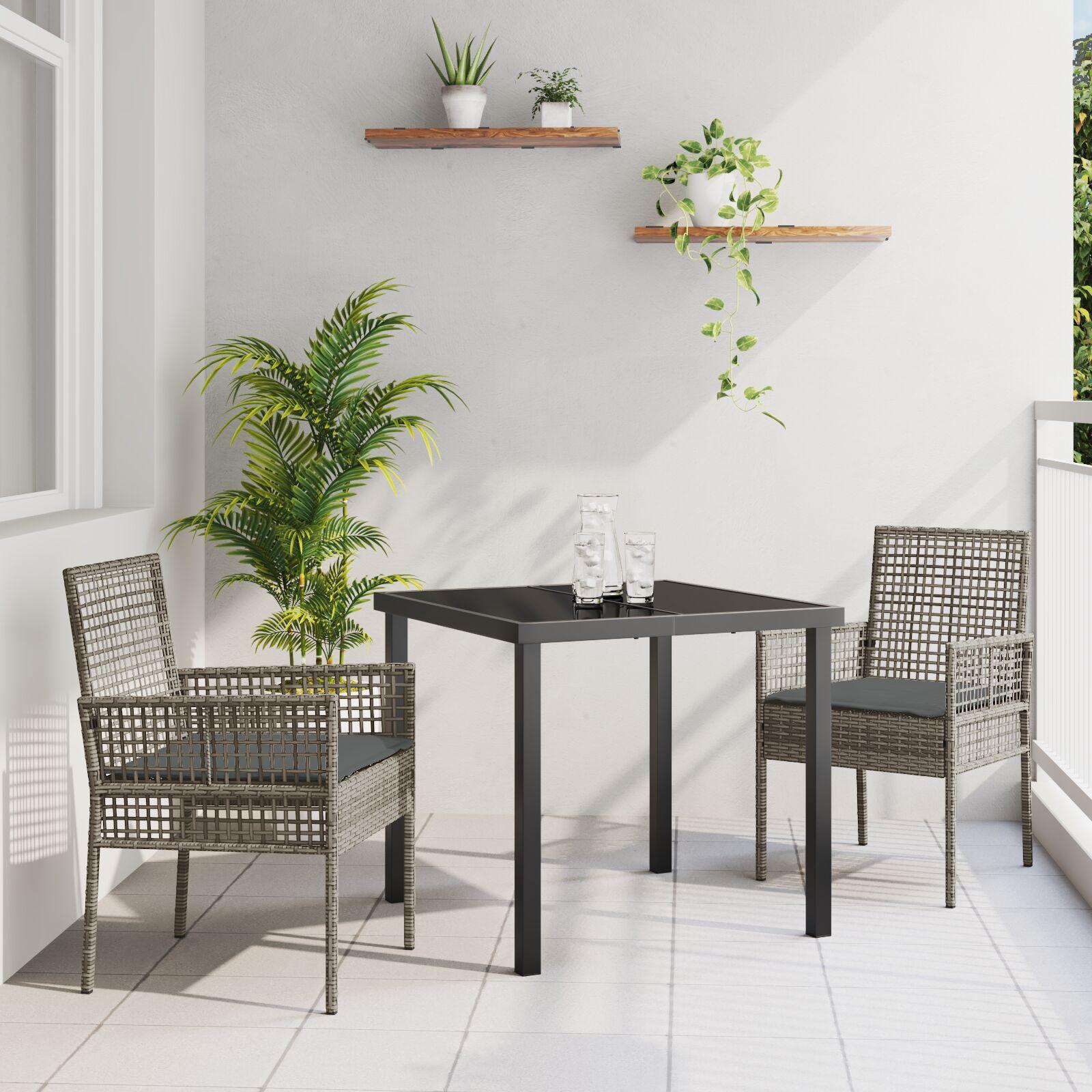 Have Spisebordssæt med pude 3 stk Grå Poly rattan billede