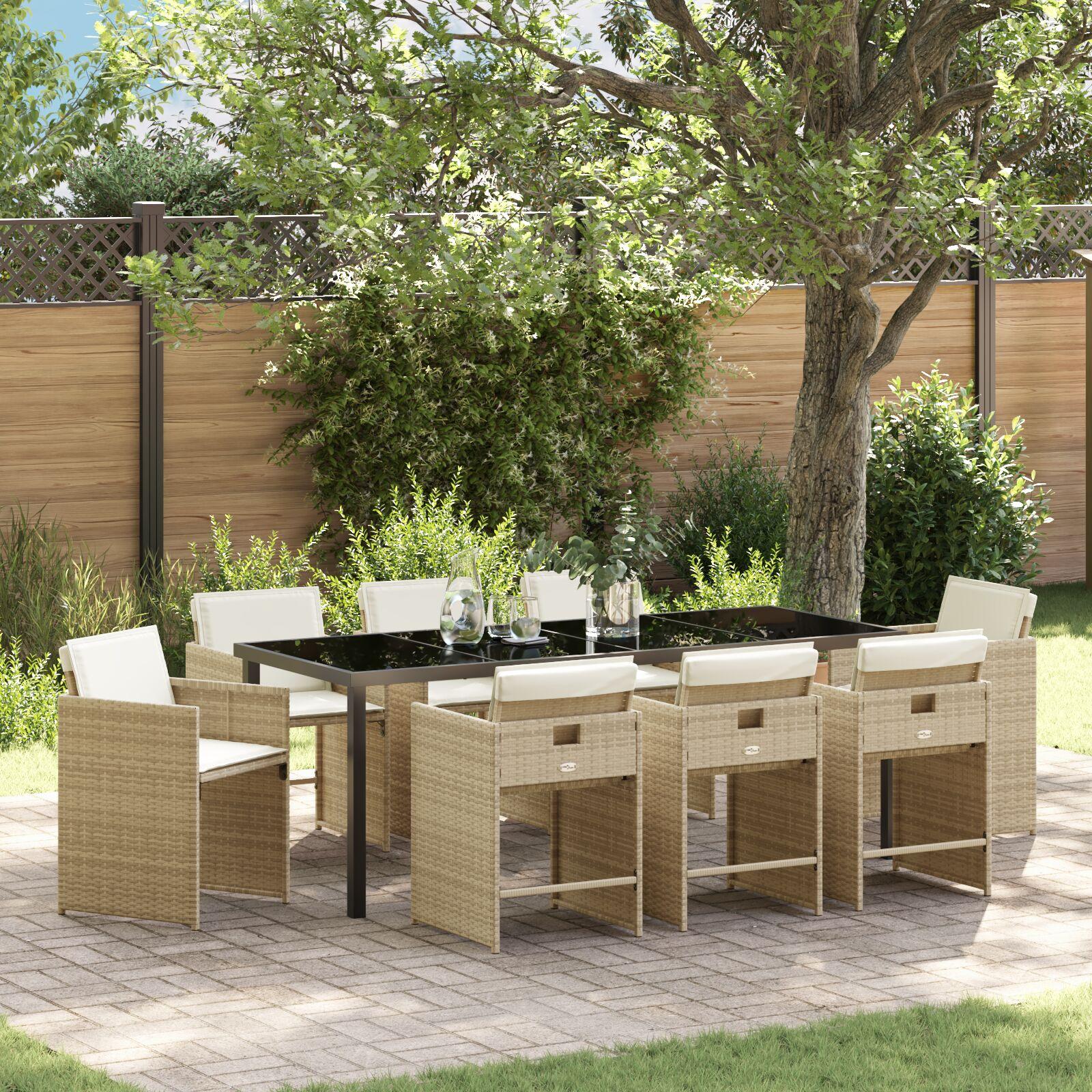Have Spisebordssæt med pude 9 stk Beige Poly rattan billede