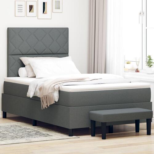 Box Spring Seng med Madras & Bænk Mørkegrå 120x190 cm Stof