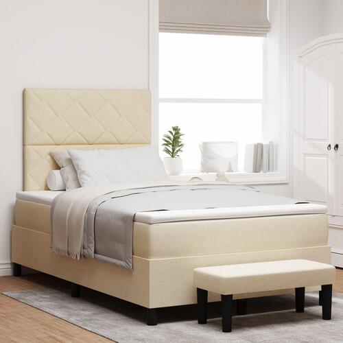 Box Spring Seng med Madras & Bænk Creme 120x200 cm Stof