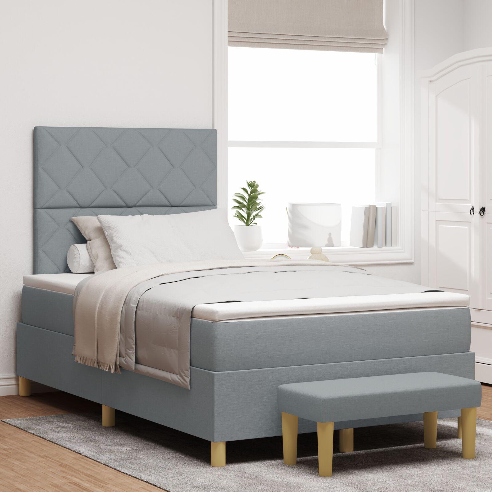 Box Spring Seng med Madras & Bænk Lys Grå 120x190 cm Stof